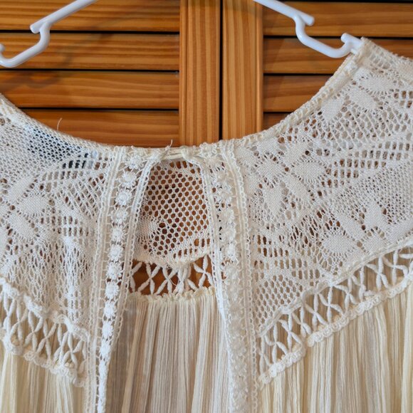 De Philo  Golden Tote Open Back La Boheme Blouse Medium Boho White Lace Crochet - Picture 5 of 16